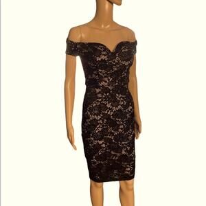 B. Smart Mini Off Shoulder Dress Womens 4 Black Lace and Sequin Party Clubwear